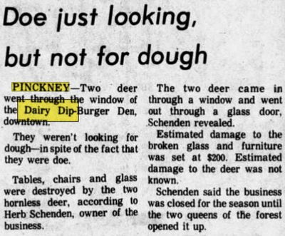 Dairy Dip Drive-In (Dairy Dip Burger Den) - Jan 1973 Article On Deer Intruders